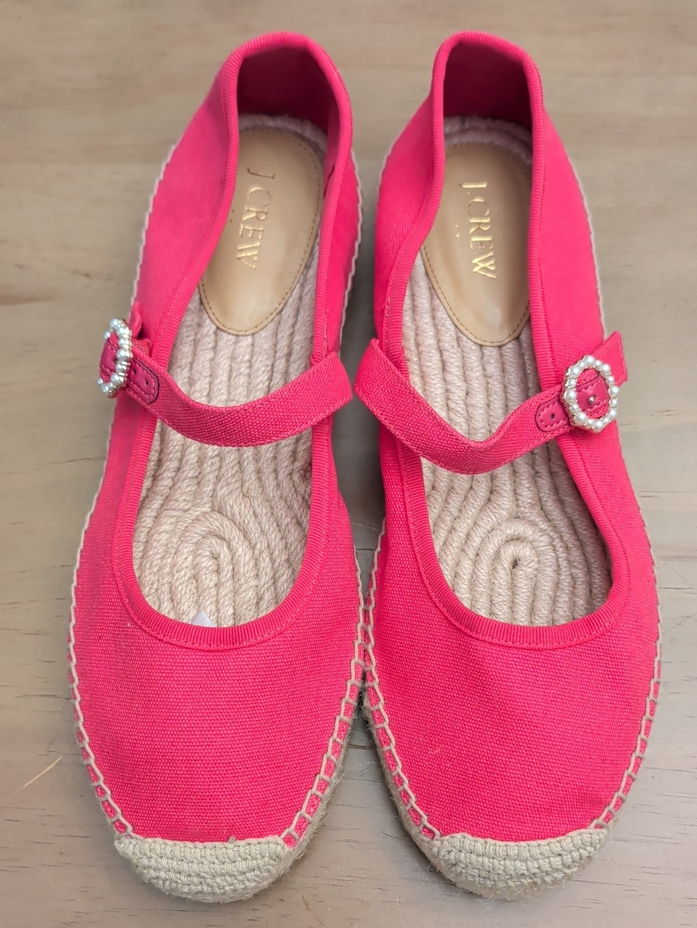 J. Crew Hot Pink Mary Jane Espadrilles With Pearl Accent Closure New Size 11